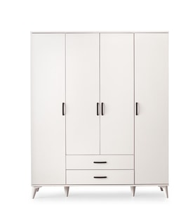 Kumsal 4 Kapılı 2 Çekmeceli Gardrop Elbise Dolabı 160x48x195cm (Krem)