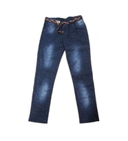 Pıtırık P01197 Çocuk Kız Çiçekli Baskılı Kot Pantolon - Koyu Lacivert (Lacivert)
