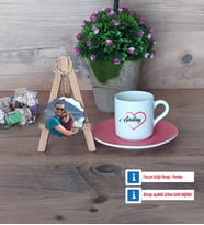 Sevgiliye Hediye Türk Kahvesi Fincanı Ahşap Altlıklı ve Fotoğraflı Ahşap Anahtarlık Hediye (Model 6)