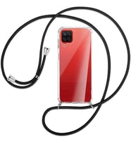 Samsung Galaxy M12 Kılıf Boyun Omuz Askılı İpli Şeffaf Silikon (Siyah)