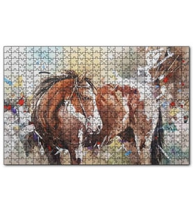 Cakapuzzle Kahverengi Beyaz At Büyük Fırça Darbeleri   Puzzle Yapboz MDF (Ahşap) (255 Parça)