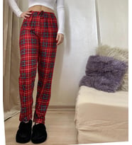 Kadın Kadife Pijama Altı Eşofman Pamuklu (Kırmızı-Yeşil)