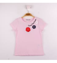 Toontoy Kız Çocuk Çiçek Nakışlı Tişört (Pembe)