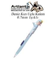 Işıklı Deniz Kızı Uçlu Kalem 0.7 1 Adet Denizkızı Başlıklı Versatil Kalem Süslü Silikonlu Hediyelik Kalem (Mavi)