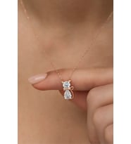Taşlı Kedi Rose Altın Kaplama Kadın Kolye (Beyaz)