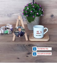 Okul Müdürü Türk Kahvesi Fincanı Ahşap Altlıklı ve Fotoğraflı Ahşap Anahtarlık Hediye Öğretmenler Günü Hediyesi (Model 1)