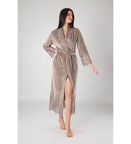 Nuşa dantelli Bambo Cotton Bayan Sabahlık Bornoz (Bej)