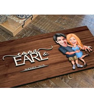 BK Gift Kişiye Özel Sevgililer Karikatürlü Kabartma Figürlü Ahşap Tablo, Duvar Dekoru, Arkadaşa Hediye, Özel Tasarım Ev Hediyesi-14 (Ceviz)