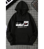 Unisex Ken Kaneki Baskılı Kapüşonlu Sweatshirt (Siyah)