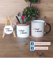 İsme Özel Hediye Sepeti Kalemlik, Kupa Bardak Sihirli, Ahşap Anahtarlık Hediye (Model 1)