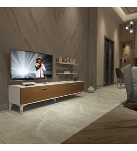Decoraktiv Eko 4 Slm Std Silver Tv Ünitesi Tv Sehpası - Parlak Beyaz (Beyaz - Ceviz)