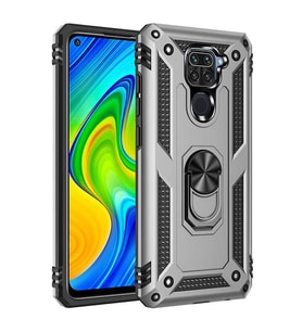 Xiaomi Redmi Note 9 Kılıf Zore Vega Yüzüklü Standlı Zırh Kılıf (Gri)
