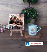 Kadın Kuaförü Fotoğraflı Dekoratif Taş, Ahşap Altlıklı Türk Kahvesi Fincanı Hediye (Model 1)