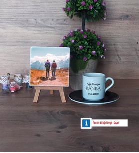 Kankaya Hediye Fotoğraflı Dekoratif Taş, Ahşap Altlıklı Türk Kahvesi Fincanı Hediye (Model 7)