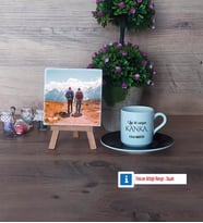 Kankaya Hediye Fotoğraflı Dekoratif Taş, Ahşap Altlıklı Türk Kahvesi Fincanı Hediye (Model 7)