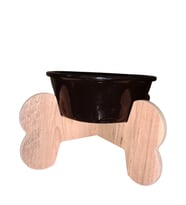 Seramik Kaseli Ahşap Ayaklı Tekli Orta/BÜYÜK IRK Köpek Mama/Su Stantı (Siyah)