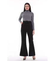 CEDY Kadın İspanyol Paça, Yüksek Bel, Kemerli Pantolon, Oversize Orijinal Kesim, C3004 YEŞİL (Siyah)