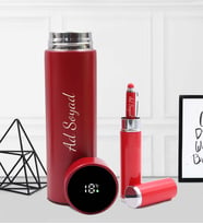 Kişiye Özel 500 ML Dereceli Termos & Özel Kutusunda Touch Pen Hediye Seti (Kırmızı)