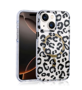 iPhone 14 Kılıf Magsafe Şarj Özellikli Leopar Desenli Jago Kılıf (Siyah)
