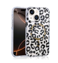 iPhone 14 Kılıf Magsafe Şarj Özellikli Leopar Desenli Jago Kılıf (Siyah)