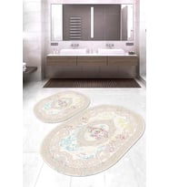 Dijital Baskılı Kaymaz Taban Yıkanabilir Oval 2'li Klozet Takımı Banyo Paspası NOKZ-HY-1056 (Pembe)