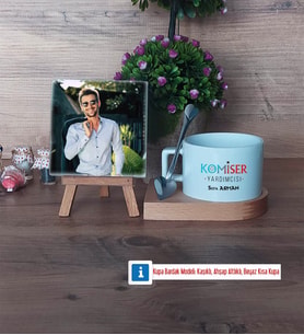 Komiser Yardımcısı Fotoğraflı Dekoratif Taş, Kupa Bardak Beyaz Hediye (Model 8)