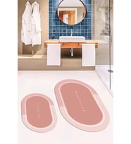 EVDEYA Dijital Baskılı Yıkanabilir Bathroom Yazılı Oval Banyo Paspası Klozet Takımı, OKLOZET-1-GRİ, (Pembe)