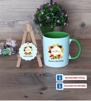 Diyetisyen Kupa Bardak Kırmızı ve Ahşap Anahtarlık Hediye (Model 13)