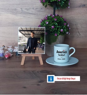 Anestezi Teknikeri Fotoğraflı Dekoratif Taş, Ahşap Altlıklı Türk Kahvesi Fincanı Hediye (Model 2)