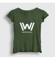 Presmono Kadın Sarı Logo V2 Westworld T-Shirt 223921tt (Haki)