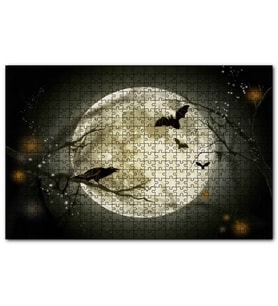 Cakapuzzle Dolunayda Karga ve Yarasalar  Puzzle Yapboz MDF (Ahşap) (255 Parça)