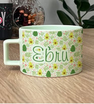 Kişiye Özel İsme Özel Hediye Pastel Fincan Avokado Desenli Meyveli (Yeşil)