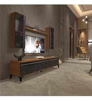 Decoraktiv Eko 7 Mdf Std Silver Tv Ünitesi Tv Sehpası (Ceviz - Siyah Mermer)