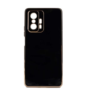 Xiaomi Mi 11T Pro 5G Kılıf Kamera Korumalı Altın Kenar Tasarım Silikon (Siyah)