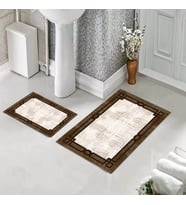 Banyo Halısı Ikili Klozet Takımı Kaymaz Tabanlı (60 xm x 100 cm + 40 cm x 60 cm)  (Kahverengi)