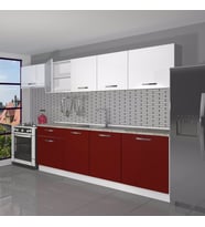 Decoraktiv Smart 280 MDF Hazır Mutfak Dolabı - Tezgah Dahil - Parlak Beyaz (Bordo - Beyaz)