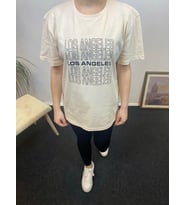 Kadın Bisiklet Yaka Oversize Fit Baskılı Tişort SPR24tsk305 (Bej)