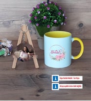 İsme Özel İsim Yazılı Kupa Bardak Beyaz ve Fotoğraflı Ahşap Anahtarlık Hediye (Model 7)