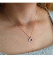 Taşlı Çiçek Kolye (Rose - Gold)
