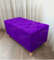 Lüks Sandıklı Kapitoneli Ayakucu Puf Bench 90 cm Gold Ayak (Lila)