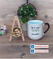 Dayıya Hediye Kupa Bardak Beyaz ve Fotoğraflı Ahşap Anahtarlık Hediye (Model 10)