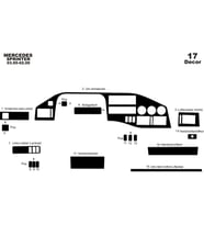 Meriç® Mercedes Sprinter Ön Torpido Kaplama Maun 17 Parça 1995-2000 (Piano Black)