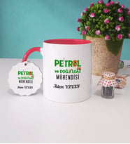 Petrol ve Doğalgaz Mühendisi Kupa Bardak ve Anahtarlık (Kırmızı)