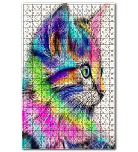 Cakapuzzle Retro Renkli Kedi Baskılı Görsel Puzzle Yapboz MDF (Ahşap) (255 Parça)