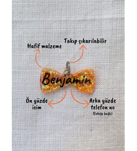 Papyon Şeklinde Kedi/ Köpek- İsimliği/ Künyesi (Turuncu)