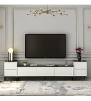 İmaj Tv Ünitesi ve Komodin Set, Oturma Odası Set, Tv Sehpası SET (Beyaz - Siyah Mermer)