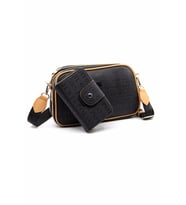 Just Polo Kadın Ayarlanabilir Askılı 6 Bölmeli Mini Çanta Ve Cüzdan Kombini MDS4023-1005 (Taba - Siyah)