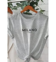 Unisex Milano Baskılı Oversize T-shirt (Gri)