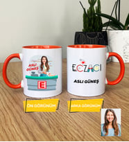 Kişiye Özel Karikatürlü Eczacı Hediye Kupa Bardak Kadın Eczacıya Tıp Bayramı Hediyesi (Turuncu)