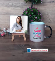 Kadın Doğum Uzmanı Fotoğraflı Dekoratif Taş, Kupa Bardak Beyaz Hediye (Model 9)